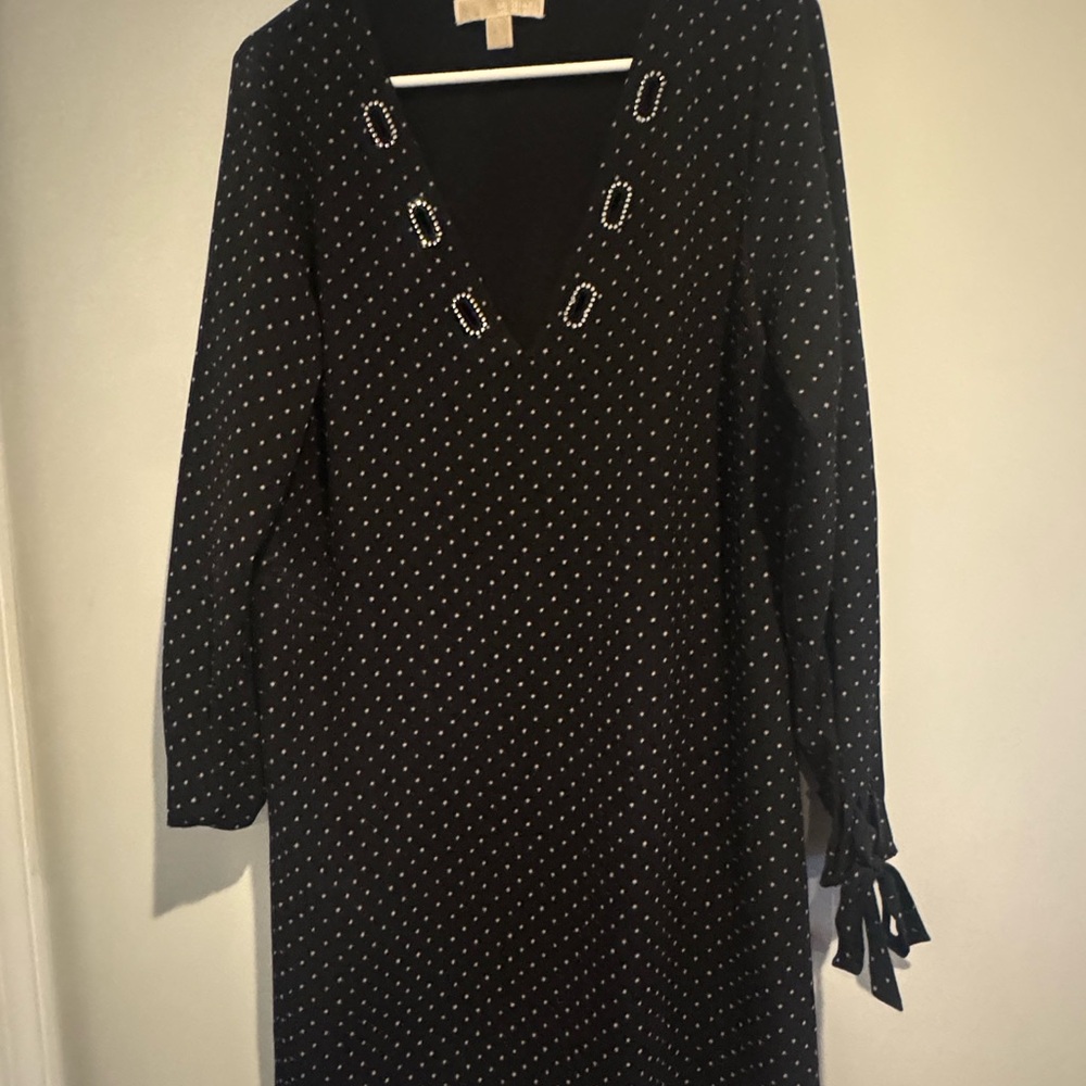 MICHAEL Michael Kors Black Long Sleeve Dress with White Dots